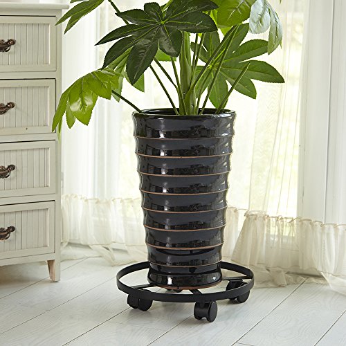 Amagabeli 14 Black Iron Plant Caddy - Plant Stand With Wheels Round Flower Pot Rack Plant Stand On Rollers Dolly Plant holders on Wheels Indoor Outdoor Plant Saucers