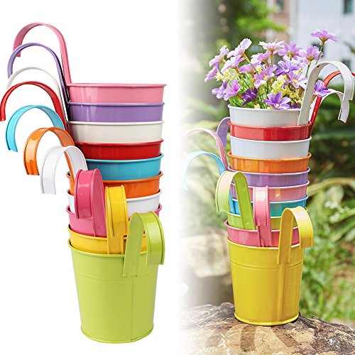 Bloom This Autumn - Aerwo 10pcs Hanging Flower Pots Metal Iron Bucket Garden Planter Plant For Outdoor Indoor