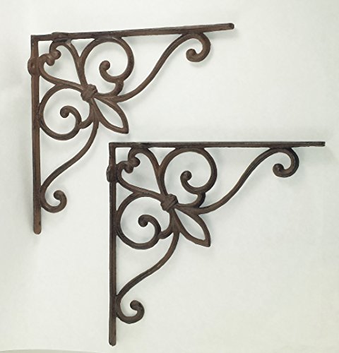 Aunt Chris Products - lotset Of 2 - Heavy Cast Iron - Shelf Bracket With Victorian Scroll Design - Large Size
