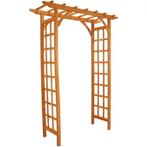 Sunnydaze Wooden Garden Arbor - Outdoor Wedding Arch - Great Garden Accent Piece - Trellis Sides for Climbing Plants - Durable Fir Wood Material - Weatherproof Finish - Place Over Walkways - 78-Inch