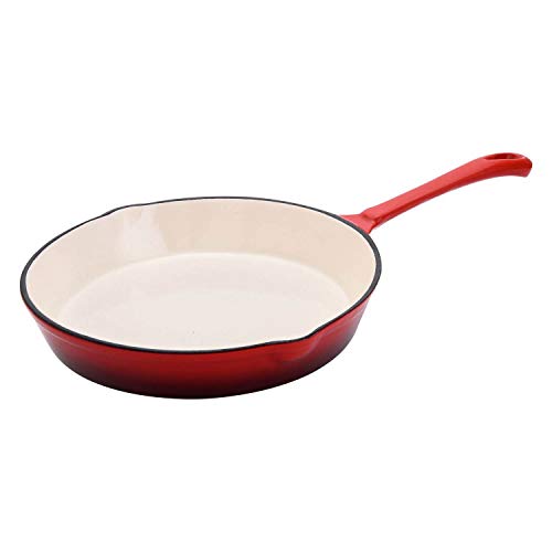 Hamilton Beach 10 Inch Enameled Coated Solid Cast Iron Frying Pan Skillet Red