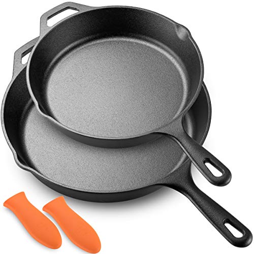 Legend Cast Iron Skillet Set  Large 10 12 Frying Pans with Silicone Hot Sleeves for Oven Induction Cooking Pizza Sauteing Grilling  Lightly Pre-Seasoned Cookware Gets Better with Use