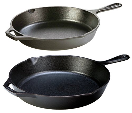 Lodge Seasoned Cast Iron 2 Skillet Bundle 12 inches and 1025 inches Set of 2 Cast Iron Frying Pans