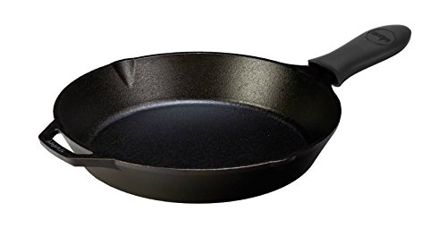 Lodge Seasoned Cast Iron Skillet with Hot Handle Holder - 12 inch Cast Iron Frying Pan with Silicone Hot Handle Holder BLACK