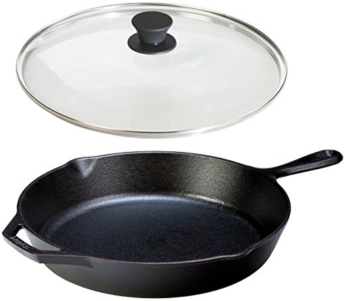 Lodge Seasoned Cast Iron Skillet with Tempered Glass Lid 12 Inch - Medium Cast Iron Frying Pan With Lid Set