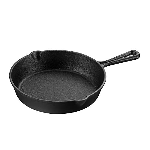 Unicook Cast Iron Skillet 8 Inch Round Pre-Seasoned Frying Pan for Home Outdoor Cooking Frying Searing and Baking Small