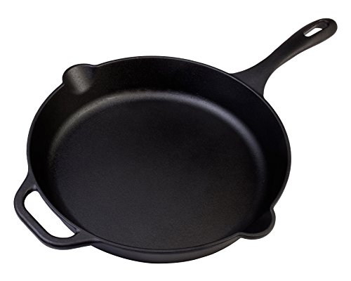 Victoria SKL-212 Cast Iron Skillet Large Frying Pan with Helper Handle Seasoned with 100 Kosher Certified Non-GMO Flaxseed Oil 12 Inch Black