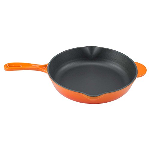 Zelancio Enameled 10-Inch Cast Iron Skillet Oven Safe Smooth Surface Frying Pan Perfect for Steak Fajitas Eggs and So Much More Orange