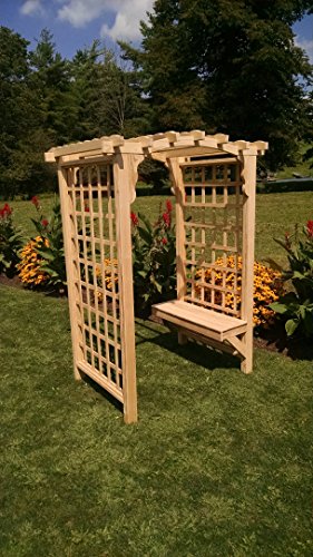 Amish-Made Cambridge Style Pine Arbor with Bench - 4 Wide Walkthrough Unfinished