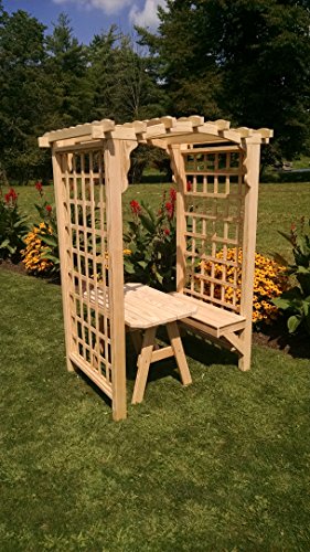 Amish-Made Cambridge Style Pine Arbor with Bench Table - 4 Wide Walkthrough Unfinished