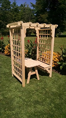 Amish-Made Lexington Style Pine Arbor with Bench Table - 4 Wide Walkthrough Unfinished