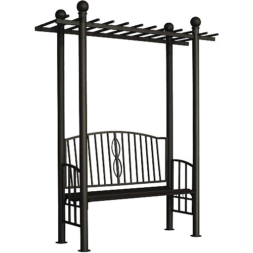 DC America PGAR608-MBR Toscana Bench Arbor with Pergola Style Top Bronze