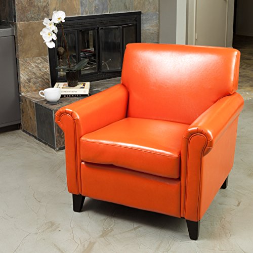 Christopher Knight Home Rolled Arm Leather Burnt Club Chair Orange