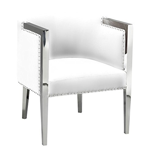 Uptown Club Elvis Collection Contemporary Barrel Back Nailhead Trim Faux Leather Upholstered Accent Lounge Chair White
