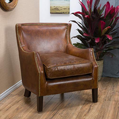 Vintage Brown Leather Club Chair Solid Traditional Wood