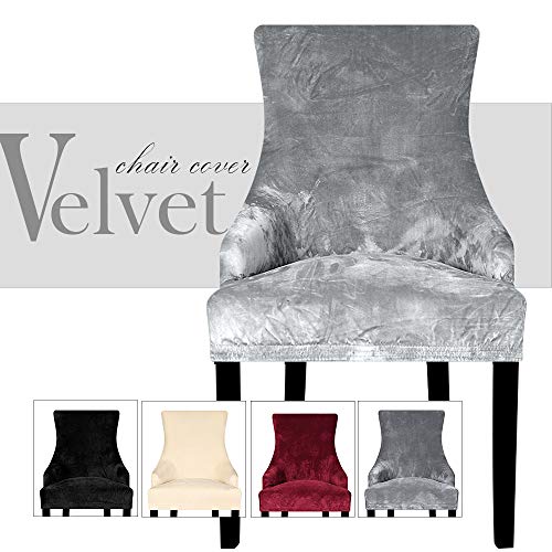 Lellen Velvet Stretch Wingback Chair Cover Slipcover - King Back Reusable Protector Cover for Dining Room Banquet Home Decor etc Machine Washable Hand Washable1PCSilver Grey