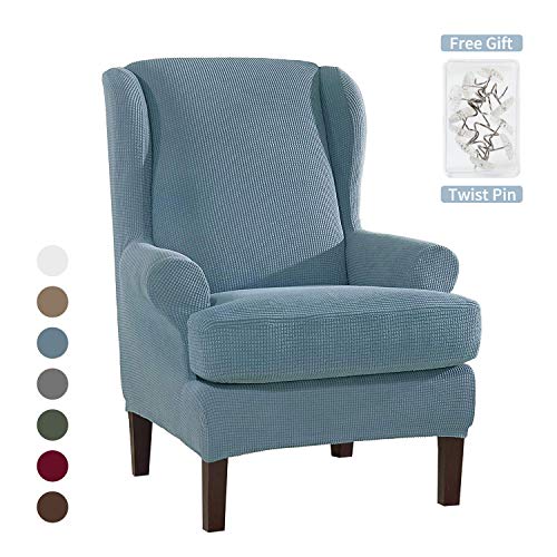 MLADEN 2-Piece Wingback Chair Slipcover Stretch Jacquard Spandex Wing Chair Covers for Living RoomLight Blue