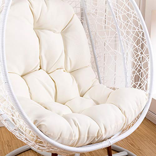 ZMIN Basket Swing Chair Pads Thicken Removable Egg Nest Chair Cushion Cover Waterproof Replacement Wicker Rattan Hanging Hammock Cushion Without Stand-White Cushion