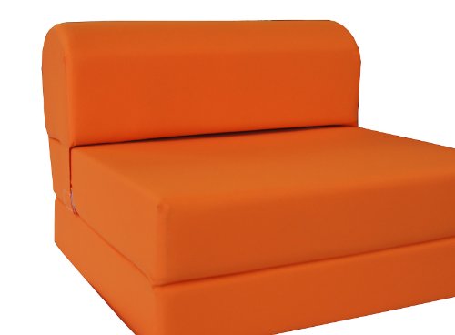 D&D Futon Furniture Orange Sleeper Chair Folding Foam Bed Sized 6 X 32 X 70 Studio Guest Foldable Chair Beds Foam Sofa Couch High Density Foam 18 lbs