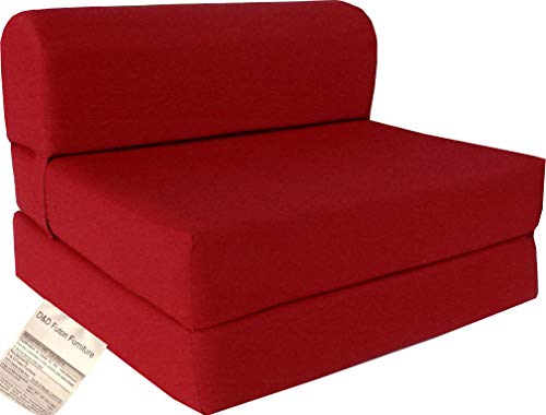 D&D Futon Furniture Red Sleeper Chair Folding Foam Bed Sized 6 X 32 X 70 Studio Guest Foldable Chair Beds Foam Sofa Couch High Density Foam 18 Pounds