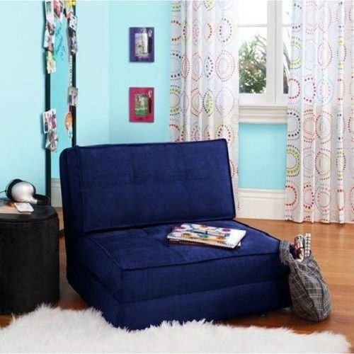 Navy Blue Flip Out Folding Sleeper Chair Pull Down Sofa Bed Seat Living Room Furniture