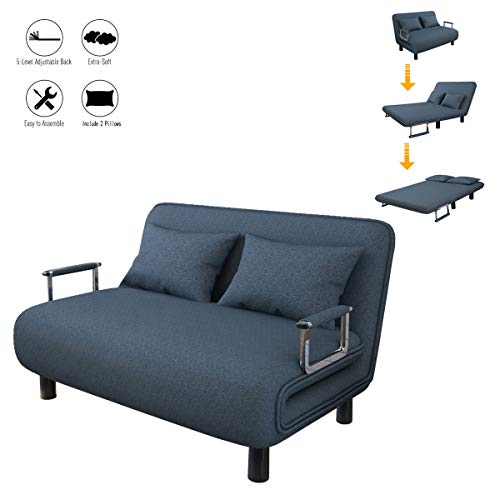 Sofa Bed Twin Size Folding Sofa Bed Portable Sleeper Chaise Lounges with Detachable ArmrestLroplie Arm Chair Sleeper Leisure Recliner Lounge Couch Blue
