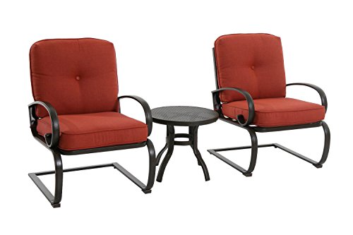 JOYPANDA 3 Piece Outdoor Patio Furniture Bistro Chair Set with Red Cushions and Patio table