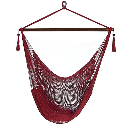 Sunnydaze Hanging Caribbean Xl Hammock Chair, Red, 40 Inch Wide Seat