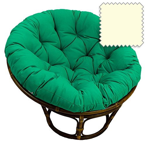 42-Inch Bali Rattan Papasan Chair with Cushion - Solid Twill Fabric Eggshell