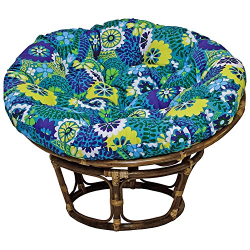 42-inch Bali Rattan Papasan Chair With Cushion - Print Outdoor Fabric Luxury Azure