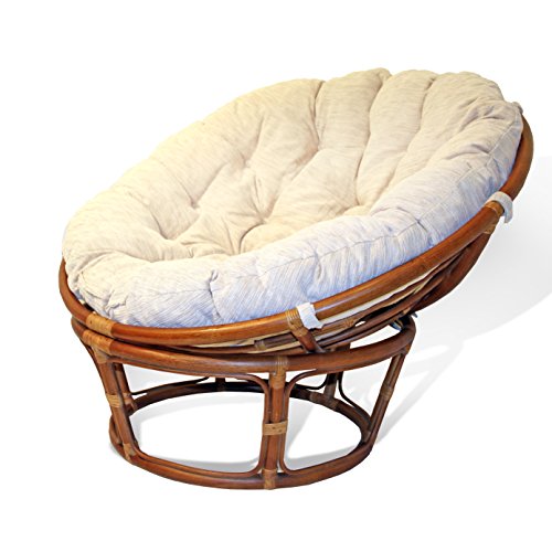 Handmade Rattan Wicker Round Papasan Chair with Cushion Colonial Light Brown