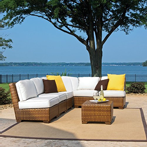 Panama Jack Outdoor 7-Piece St Barths Corner Modular Sectional with Cushions Set Includes 5 Armless Chairs 1 Corner Chair and 1 Coffee Table with Umbrella Hole