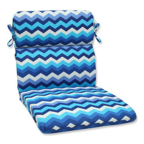 Pillow Perfect Outdoor Panama Wave Rounded Corners Chair Cushion Azure