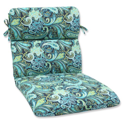 Pillow Perfect Outdoor Pretty Paisley Rounded Corners Chair Cushion Navy