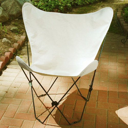 Retro Folding Butterfly Chair And Natural Beige Cover With Black Frame