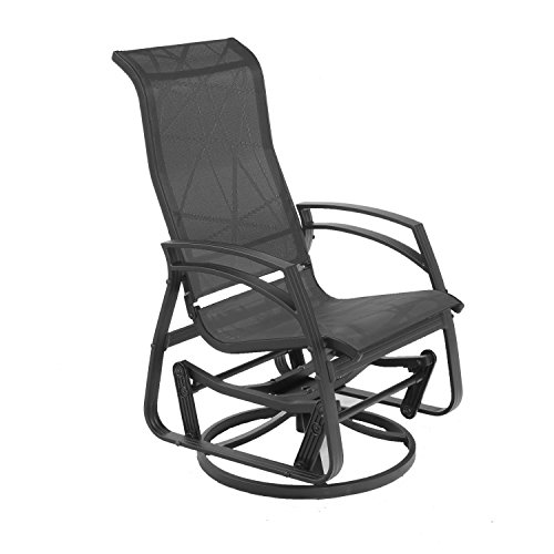 Dura Housewares 11923 Kansas Dallas Aluminum Swivel Glider Chair Black Frame with Black Fabric