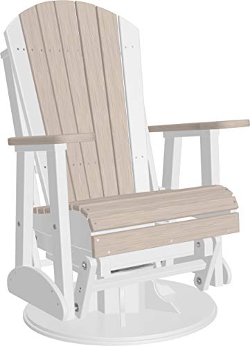 LuxCraft Poly Recycled Plastic 2 Adirondack Swivel Glider Birch and White Color - Outdoor Weather Resistant Glider Chair