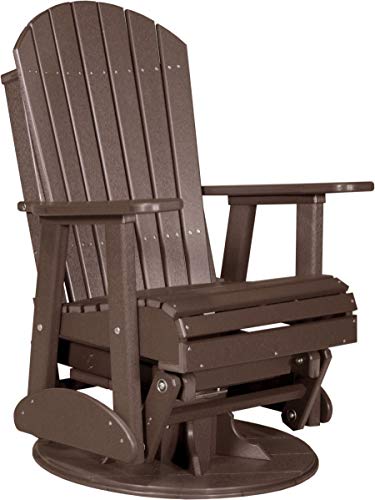 LuxCraft Poly Recycled Plastic 2 Adirondack Swivel Glider Chestnut Brown Color - Outdoor Weather Resistant Glider Chair