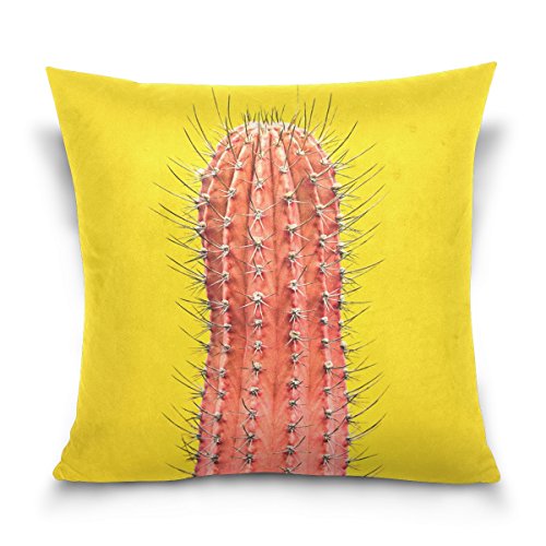 ALAZA Double Sided Prickly Pear Column Yellow Background Cactus Cotton Velvet Square Pillow Slipcovers 20x20 Inch Decorative for Chair Auto Seat