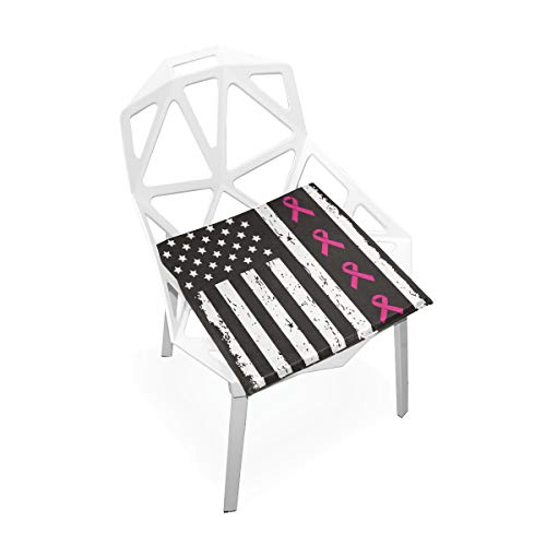 Decorative Chair Cushion Breast Cancer Awareness Ribbons Big American Flag Soft Non-slip Memory Foam Chair Pads Cushions Seat For Home Kitchen Office Desk 16x16 Inch Large Outdoor Chair Cushions