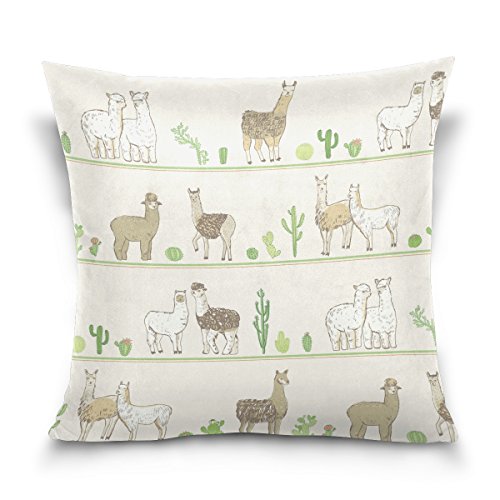 Double Sided Summer Desert Green Cactus and Camel Alpaca Cotton Velvet Square Pillow Slipcovers 20x20 Inch Decorative for Chair Auto Seat