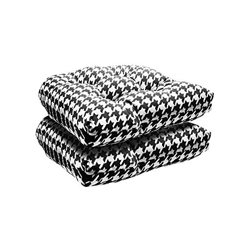 Fabritones Outdoor Chair Cushion 2 Packs 16x17 Inch Indoor Decorative Black Chair Pads for Office Patio Chair Comfortable Houndstooth Pattern Seat Cushions with Ties