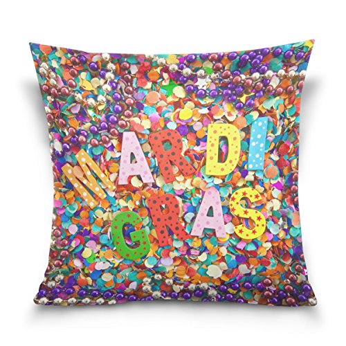alaza Double Sided Colorful Holiday Mardi Gras Cotton Velvet Square Pillow Slipcovers 20x20 Inch Decorative for Chair Auto Seat