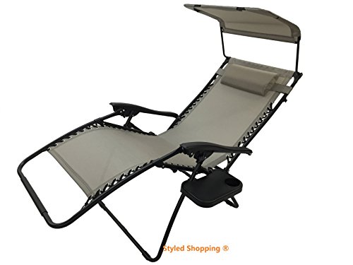 Deluxe Oversized Extra Large Zero Gravity Chair with Canopy  Tray - Metallica Gray