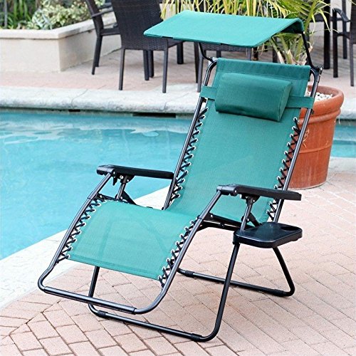 Jeco Oversized Zero Gravity Chair With Sunshade And Drink Tray In Green