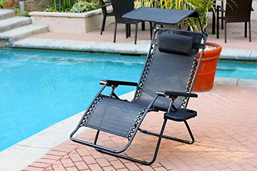 Oversized Zero Gravity Chair With Sunshade And Drink Tray - Black