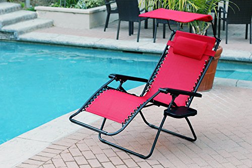 Set Of 2 Oversized Zero Gravity Chair With Sunshade And Drink Tray - Red