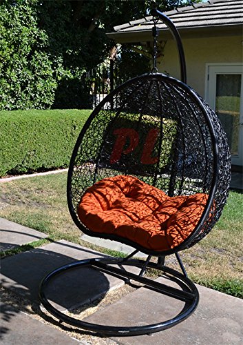 Egg Nest Shaped Wicker Rattan Swing Chair Hanging Hammock 2 Persons Seater - Black  Orange