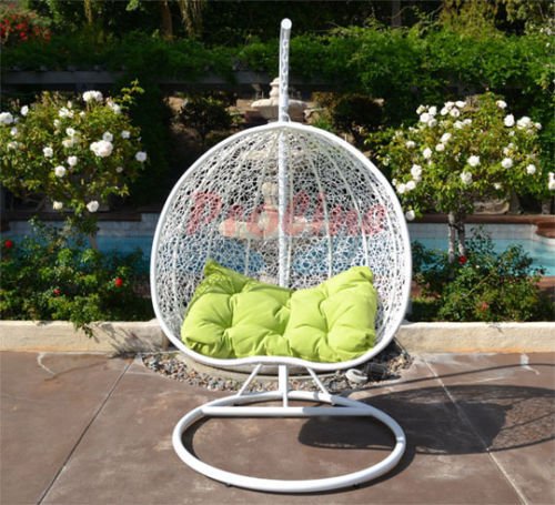 Egg Nest Shaped Wicker Rattan Swing Chair Hanging Hammock 2 Persons Seater - White  Lime
