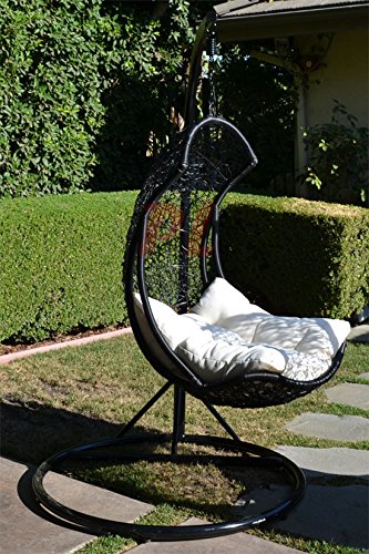 Egg Shape Wicker Rattan Swing Bed Chair Weaved Hanging Hammock- Blackkhaki